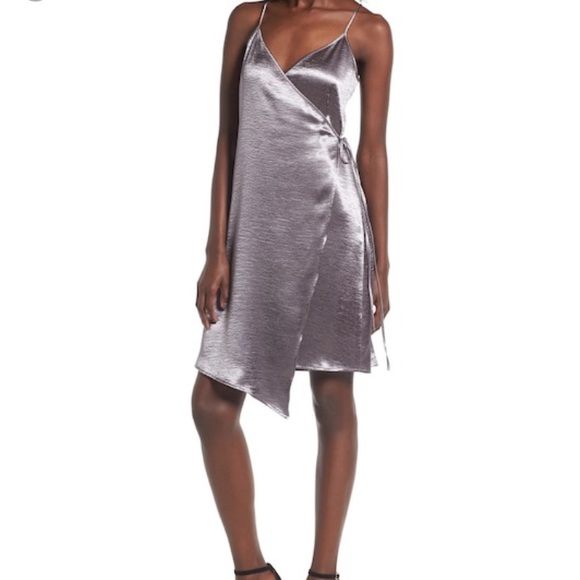 grey satin wrap dress
